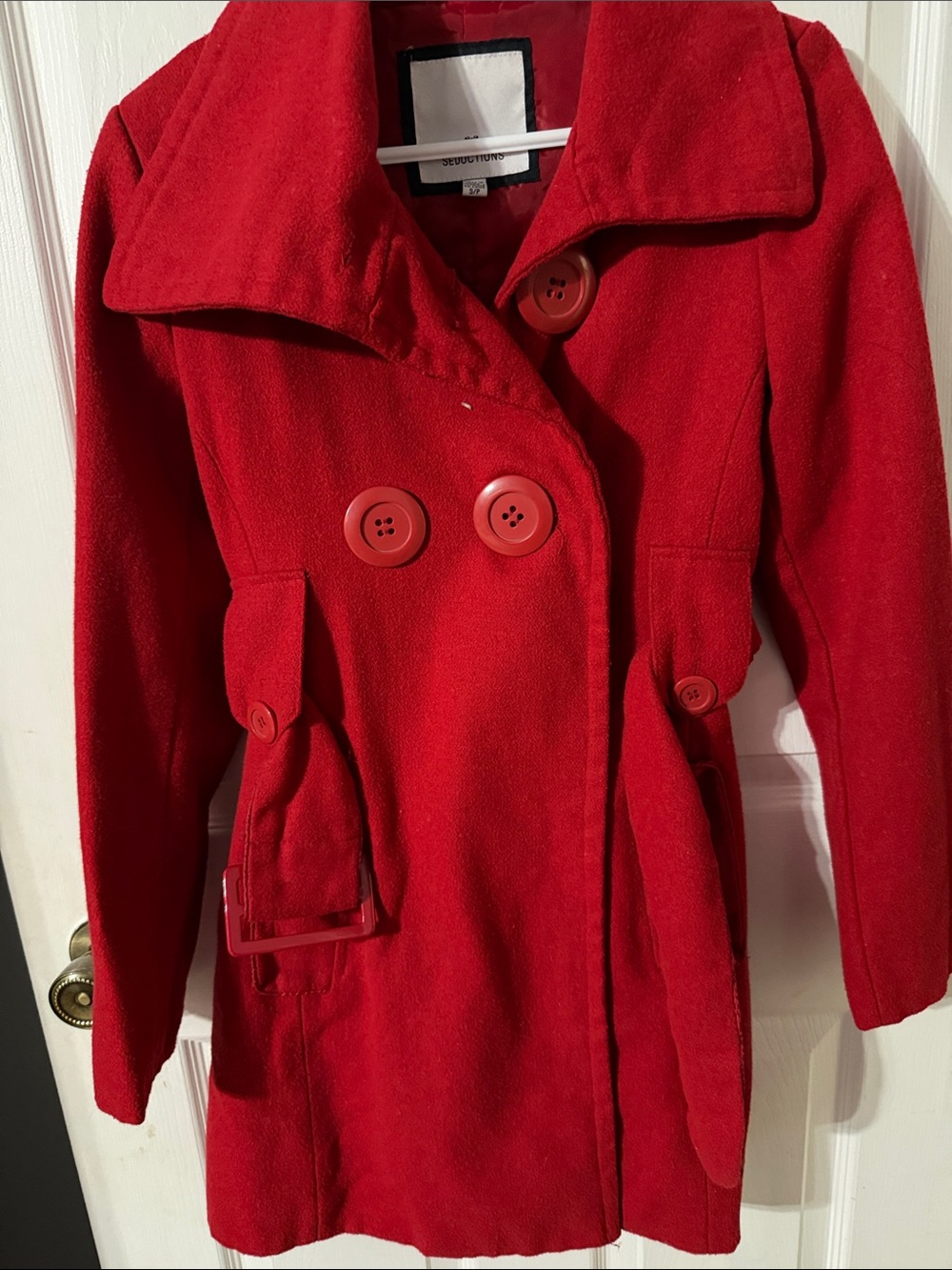 Red Double-Breasted Women's Peacoat Jacket
